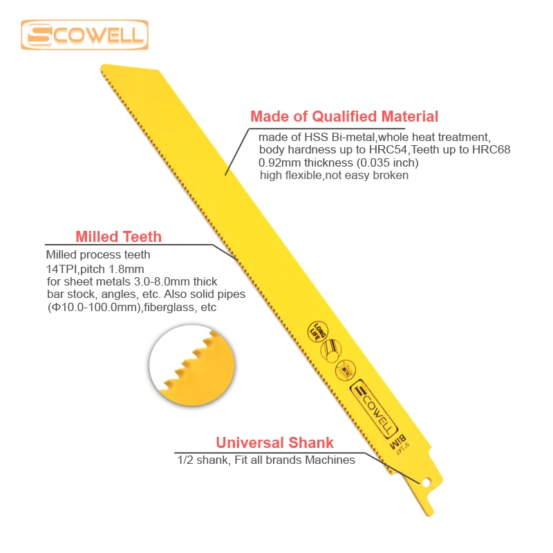 20%OFF SCOWELL 9" 14TPI Bi-metal M42 Reciprocating Sabre Saw Blades 230*19*0.92mm Jigsaw Blades For Wood And Metal
