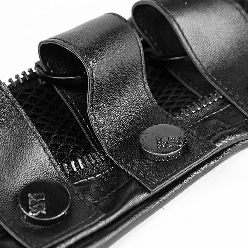 Gants longs pour hommes, PUNK RAVE Steampunk, noirs, à la mode gothique, Rivets Rock, maille + PU, revêtement en cuir, une paire