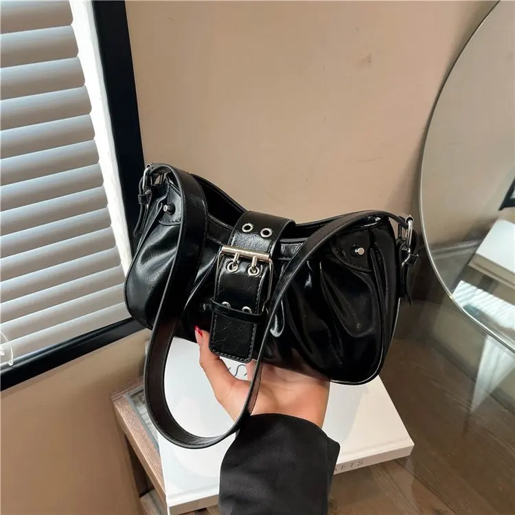 

New 878 One Shoulder Crossbody Bag Belt Buckle Fashion Casual Versatile Foreign Style Underarm Bag Locomotive Bag