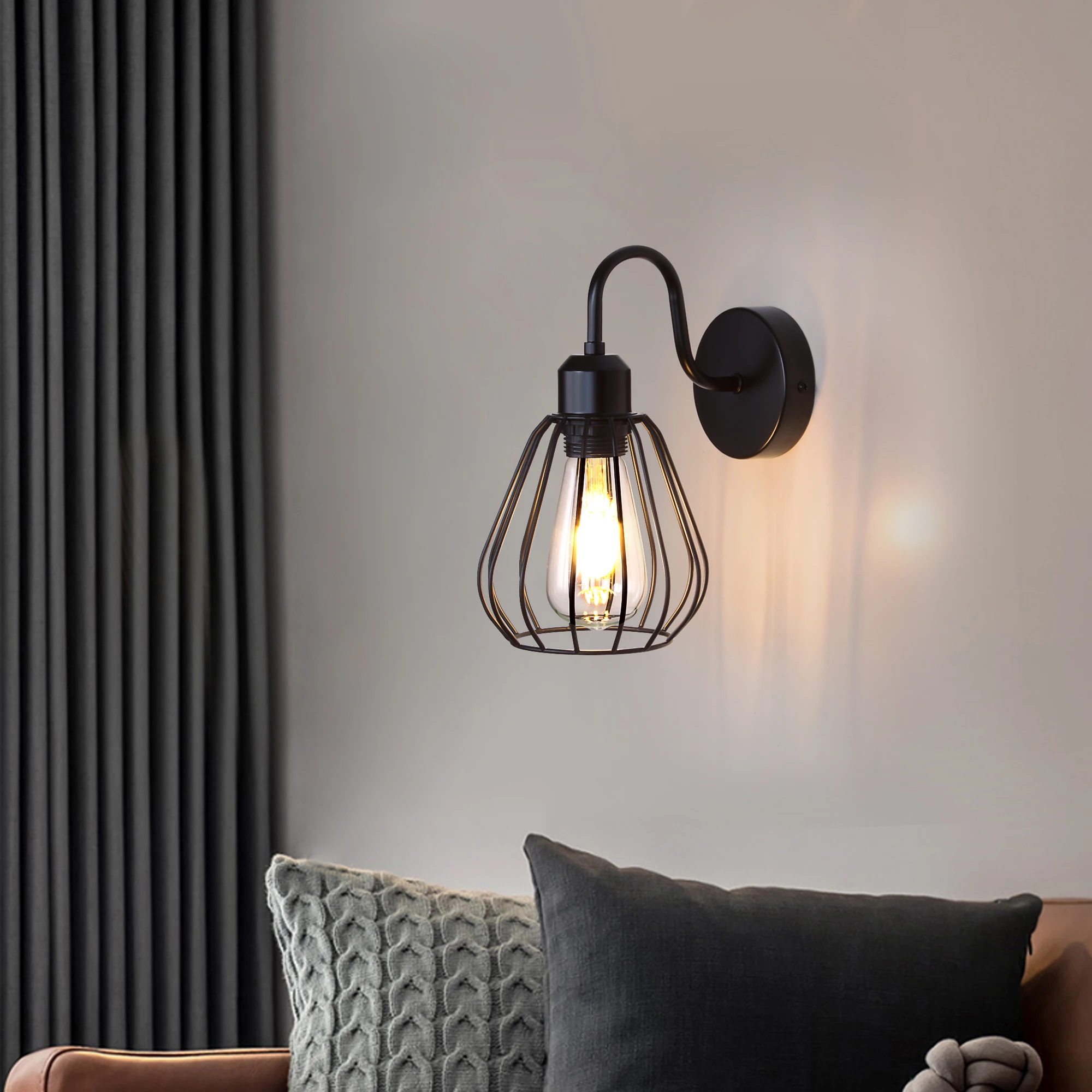 Swivelling Arm Wall Lights with Switch, Wall Scone Wall Sconce Lighting Fixture (Includes Bulb), Bedside Lamp with Cone Lampshad