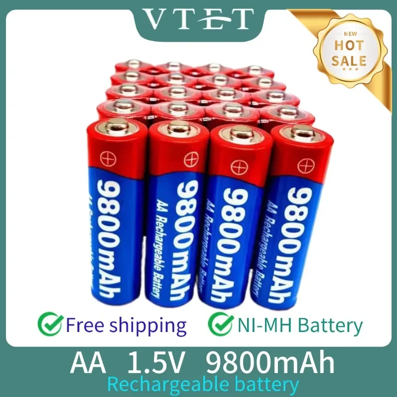 2024 VTET New 2~20pcs/lot Brand AA Rechargeable Battery 9800mah 1.5V New NI-MH Rechargeable Batery for Led Light Mp3 Toy Fan DIY