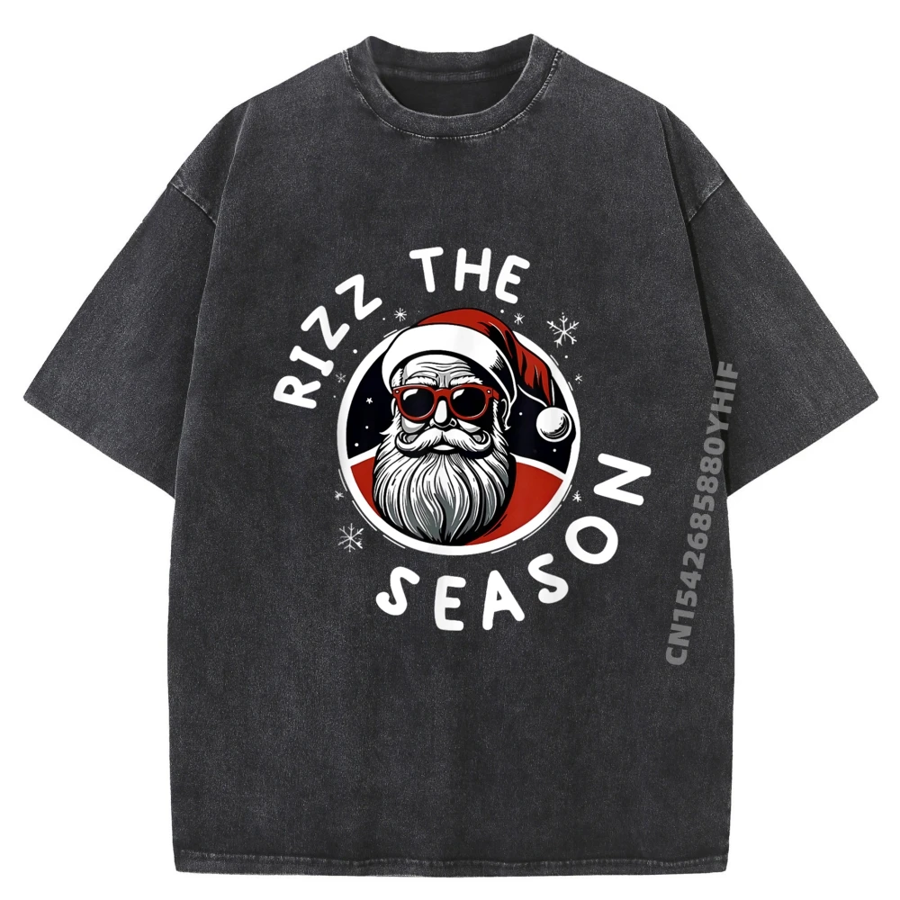 

Funny Punk Rock Rizz The Season Santa Clause Rizzler Mens Korean Fashion Sale Streetwear Washed Shirt For Men