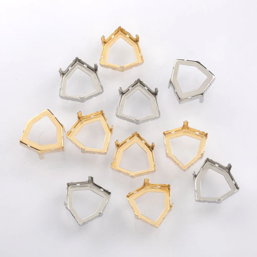 7-17mm Trilliant Rhinestone Frames Golden Claws For Needlework Sewing Copper Material Sewing Claws Triangle Base Container