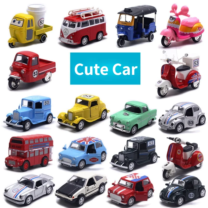 Cute Diecast Alloy Metal Car Bus Motor Tricycle Motorcycle Taxi Model Toy Children Birthday Gift