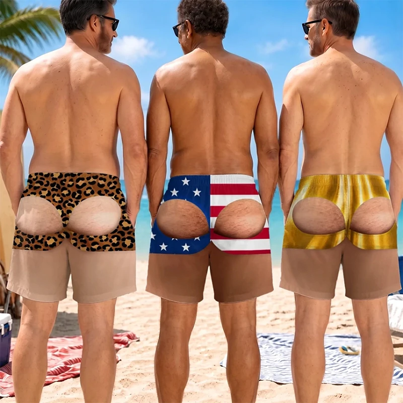 3D Printing Usa - กางเกงว่ายน้ำผู้ชายลายสามมิติ ลายกางเกงในปลอม แห้งเร็ว มีเชือกผูก กางเกงขาสั้นลายเสือดาว ธงชาติอเมริกา