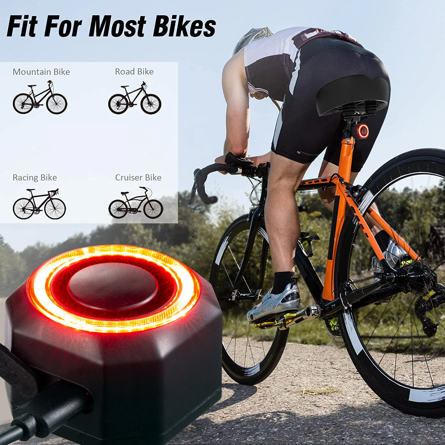 USB Rechargeable Bike Tail Light Wireless Remote Control Bicycle With Waterproof Feature (IP65)