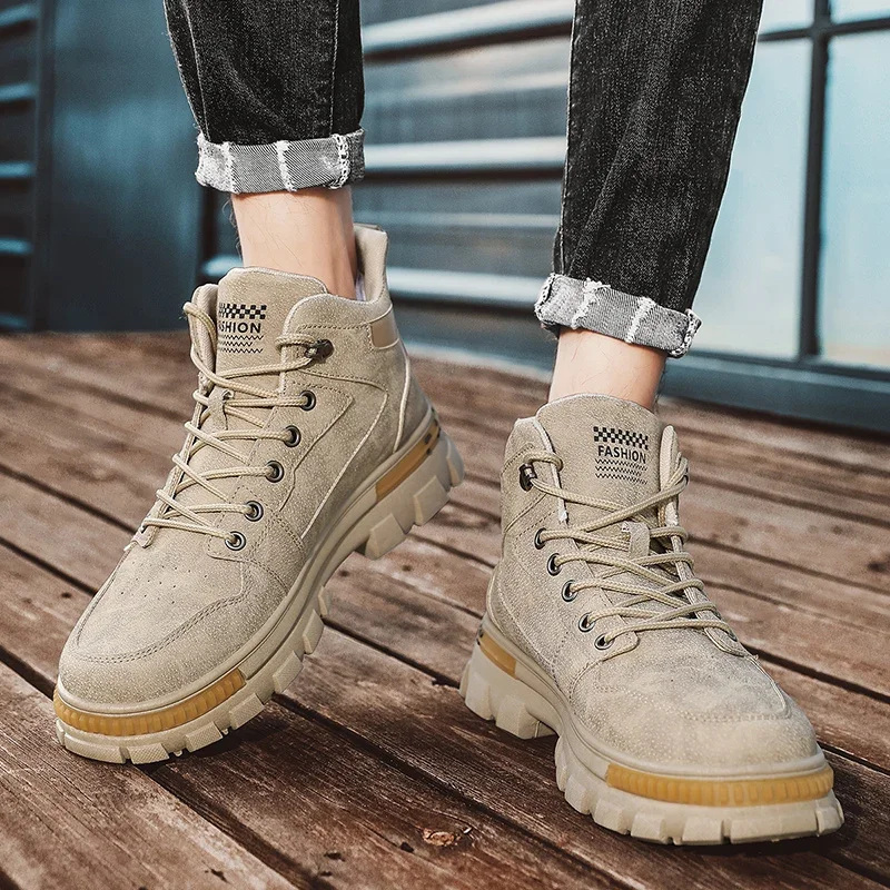 

Platform Walking Fashion Luxury Designer Work High Top Sneakers Men Boots Ankle Leather Outdoor Casual Shoes Cowboy Summer