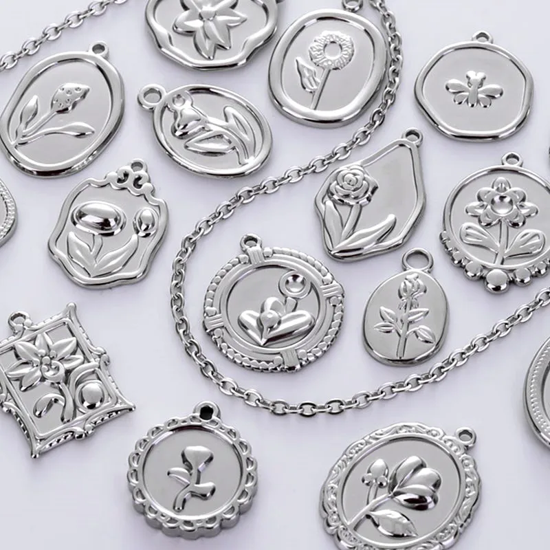 6pcs/Lot Stainless Steel Tulip Rose Flower Charms For Jewelry Making Necklace Earrings DIY Oil Drop Handmade Pendants Materials