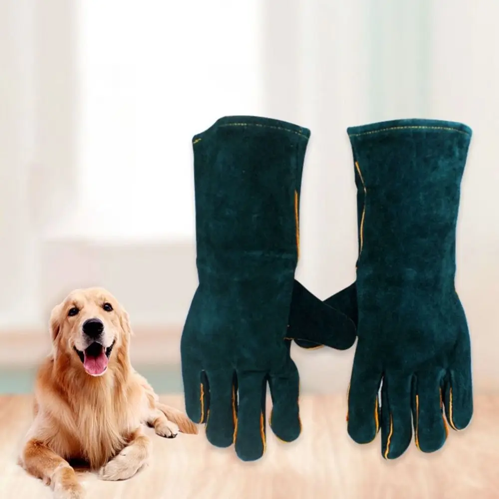 Guantes de seguridad ultralargos antimordeduras para mascotas, guantes protectores gruesos de entrenamiento para perros, guantes de seguridad de cuero antiarañazos para apicultura y pájaros