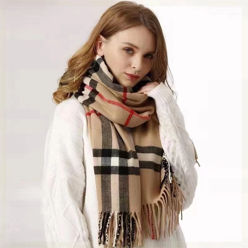 Autumn and winter plaid scarf for women, high-end versatile warm neck warmer, Korean-style plaid cross-border best-selling shawl