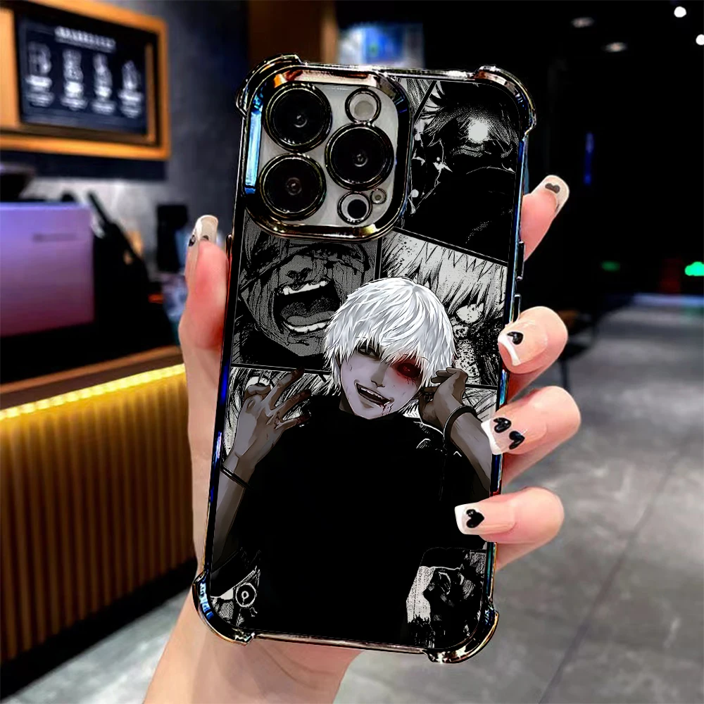 Anime coole Tokyo Ghoul Plating Handyhülle für iPhone 17 16e 16 15 14 13 12 11 Pro Max X XR 7 8 Mini Air Plus Anti-Fall Airabag