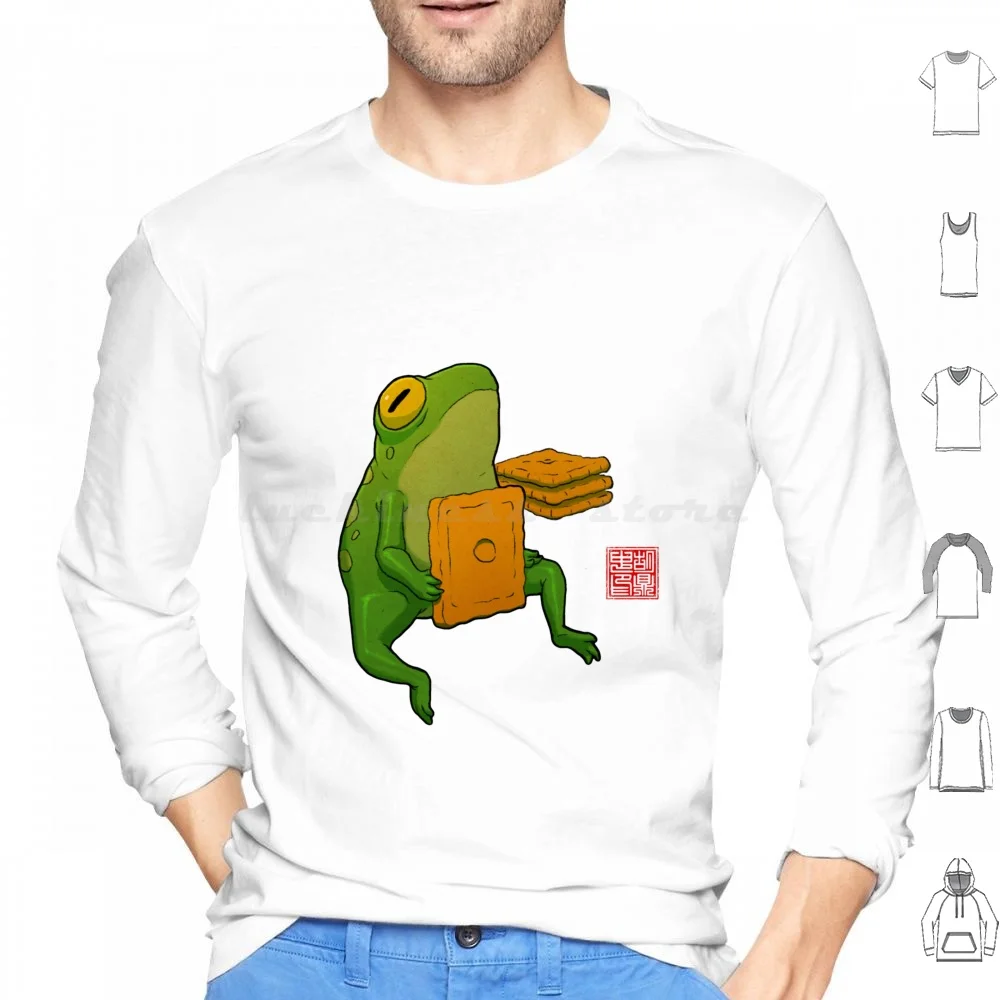 Late Night Snack Frog Hoodie cotton Long Sleeve Frog Frogs Cute Cheese Late Night Mood Cottagecore Dinghuart Ding Hu Exercise