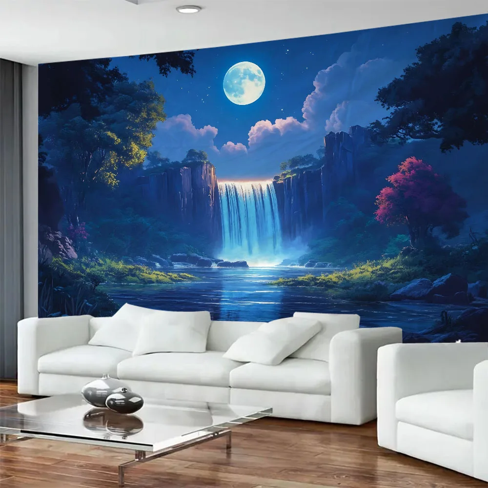 

Beautiful waterfall tapestry jungle natural landscape wall hanging living room bedroom dormitory decoration background cloth