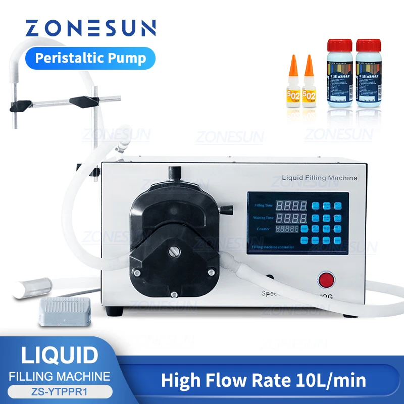 

ZONESUN Peristaltic Pump Liquid ZS-YTPPR1 Filling Machine 10L/min Beverages Water Bottle Filler Oil Pigment Ink Glue Packaging