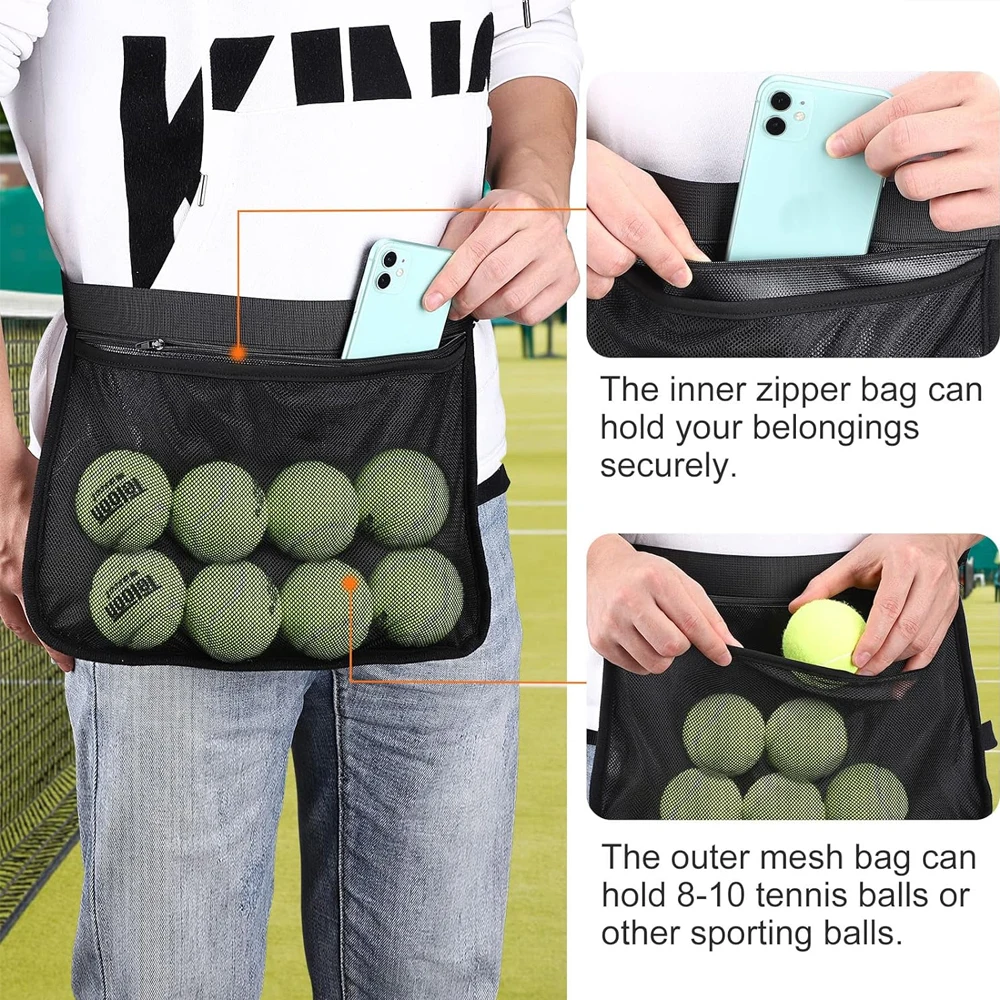 Tennis Ball Band Holder Adults Kids Tennis Ball Fanny Pack Pickle Ball Waist Pouch Mesh Tennis Pouch Bag Pickleball Holder Waist