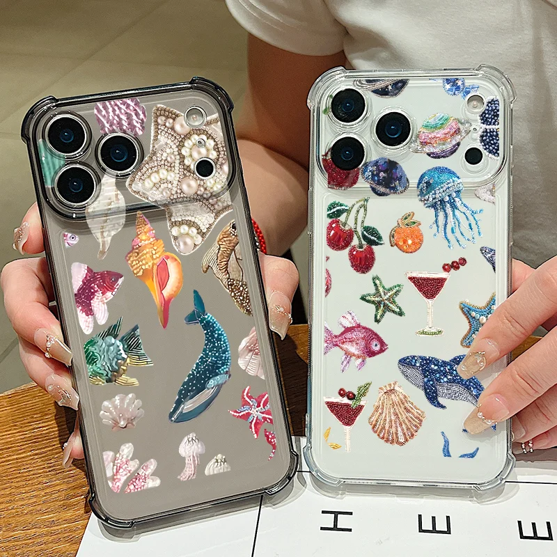 القرش محارة نمط سيليكون جراب هاتف آيفون الهواء 17 برو ماكس 16 15 14 برو ماكس 13 12 برو 11 للصدمات واضح لينة غطاء من البولي يوريثان