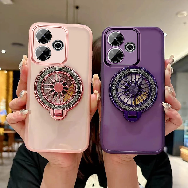 for POCO M6 Luxury Magnetic Gyroscopic Bracket Stand Phone Case for Funda Xiaomi POCO M6 POCOM6 M 6 Pro 4G 5G Clear Bumper Cover