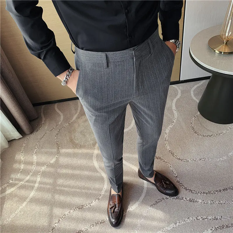 

2022 Men's Spring Autumn Fashion Stripe Suit Pants Male Fashion Slim Fit Business Casual Pants Men's Formal Work Pants G222