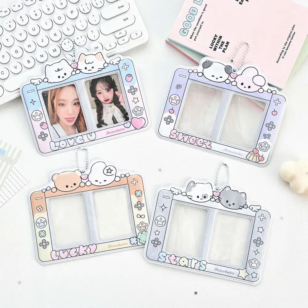 3-inch Photo Card Holder Animal Patterns 2-Grids Kpop Photocard Sleeve with Keychain Game Console Design Idol Card Cover