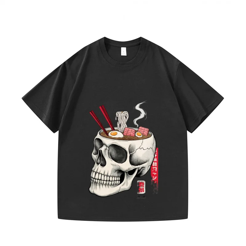 

Мужская футболка с черным черепом и принтом суши, костюм на Хэллоуин, вечерняя футболка, уникальный дизайн, графический топ для мужчин, повседневные рубашки с короткими рукавами