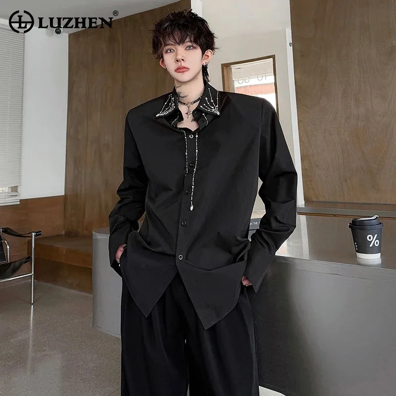 LUZHEN 2026 New Beaded Pattern Long Sleeve Lapel Shirts Men's Fashion Handsome Luxury Temperament Elegant Casual Clothes JY8697