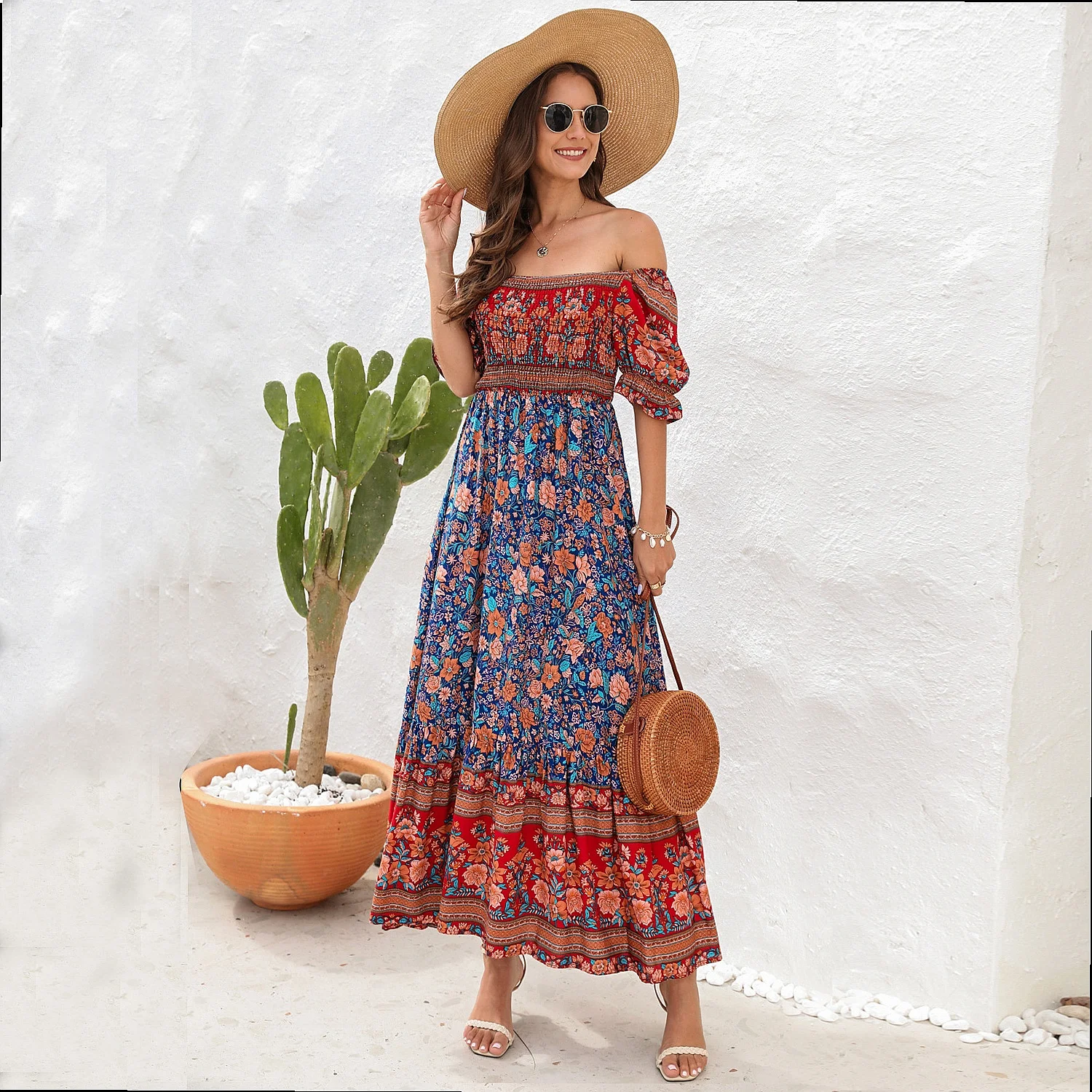 Damen Strandkleid, schulterfre – Off Shoulder Puff Sleeve Sundress Bewertung und Preis