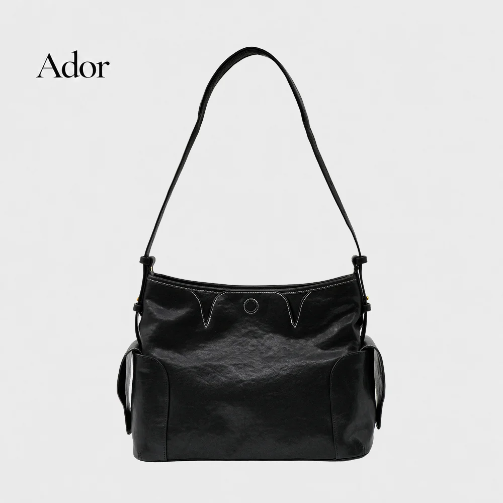Genuine Leather Shoulder Bag Women's Large Capacity Handbag Multi Pocket Purse Contrast Stitch Casual Commuter Hobo Bag