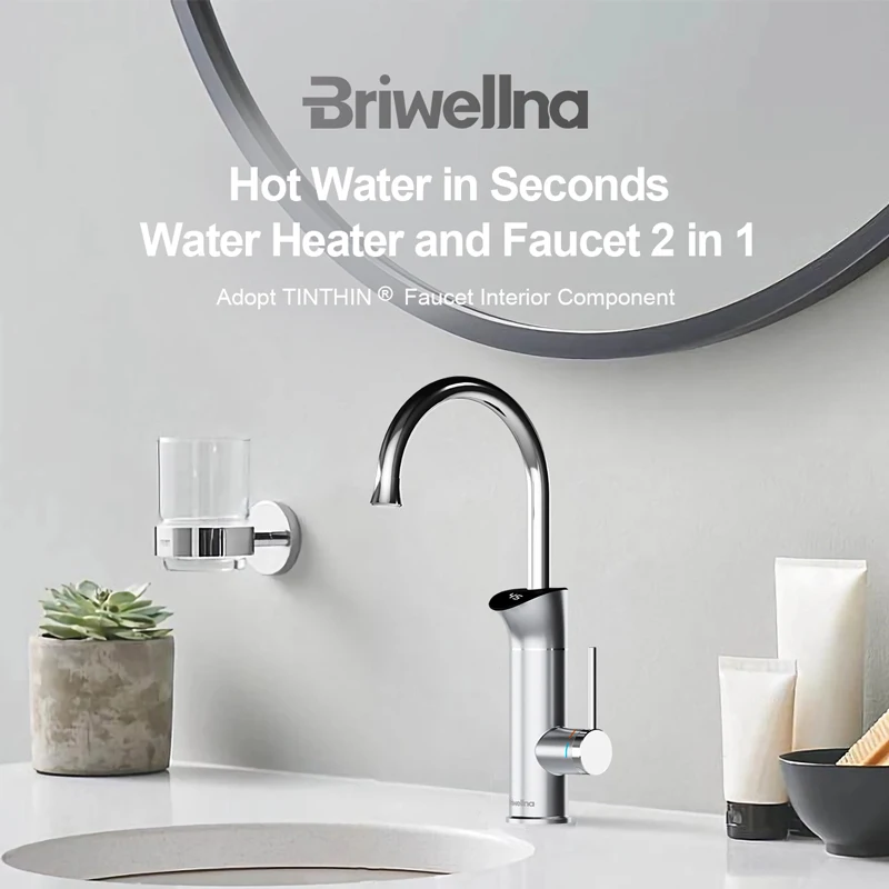 Briwellna 220V Instant Electric Water Heater Kitchen Faucet 2 in 1 With Digital Display Kitchen Mixer Flowing Water Heater