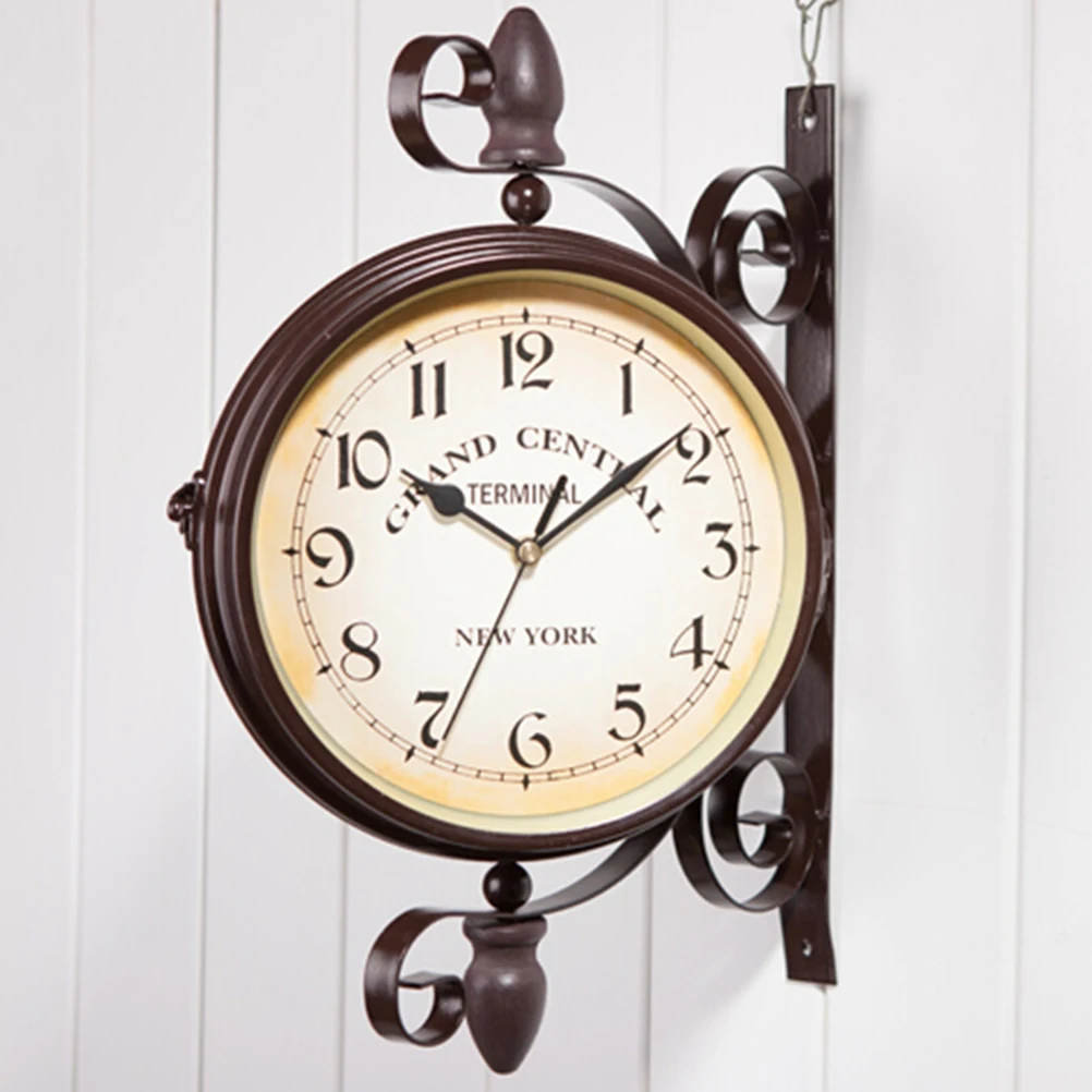 

Double Sided Wall for Home Iron Creative Hanging Decor Bar Hanging Clock Coffee Shop Clock Bar Coffee Shop Decor