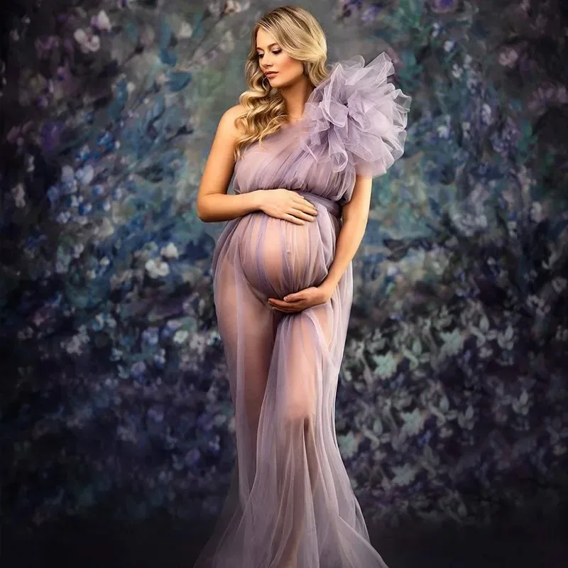 Solid Maternity See Through Photoshoot Dresses Black Sexy Pregnant Women Floor-length Maxi Baby Shower Gowns Premama Photography