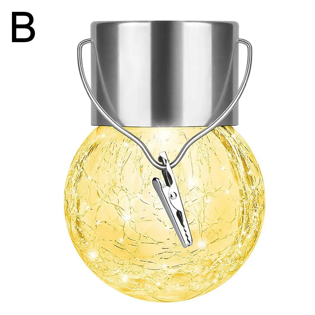 Solar-Hängeleuchten, Weihnachtsdekorationsleuchten mit wechselnder rissiger hängender mehrfarbiger Kugel, wasserdichte Lichter aus Glas, Ou M9P6