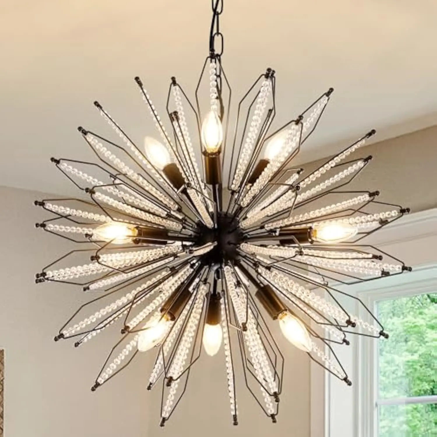 

Mid Century Modern Chandelier Black Sputnik Ceiling Light Fixture 24 for Dining Room, Round Modern Crystal Chandeliers Light F