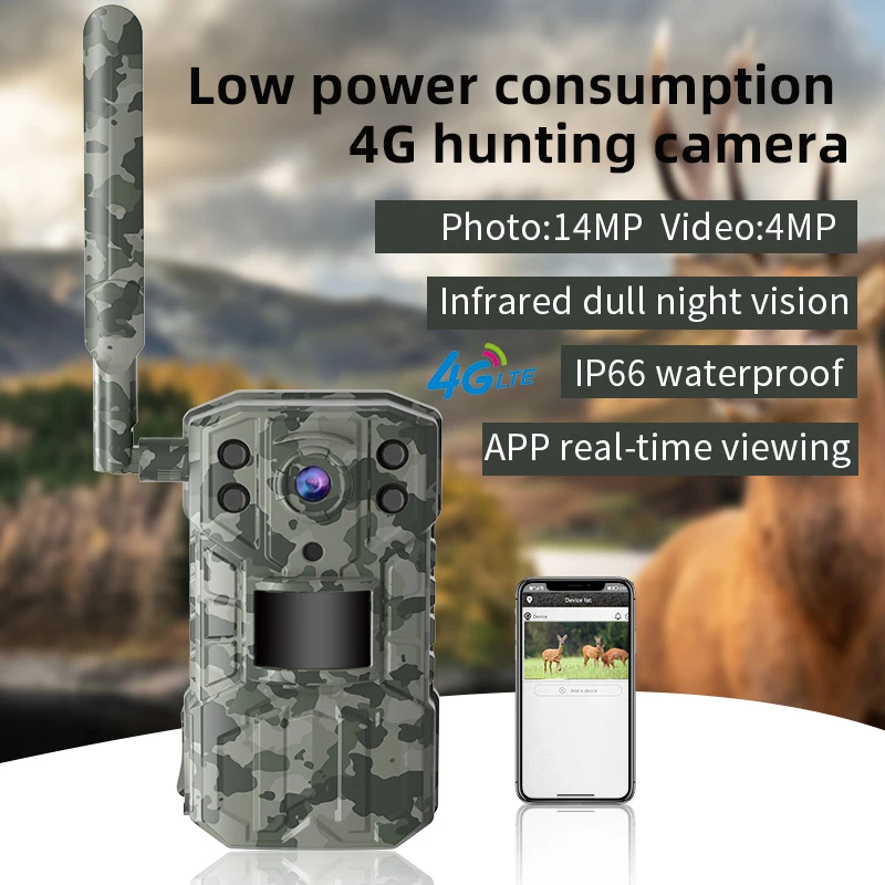 Gadinan 4G Solar Hunting Trail Camera 4MP 14MP 20M PIR Motion Detection Wildlife Camera Two Way Audio 30M Infrared Night Vision