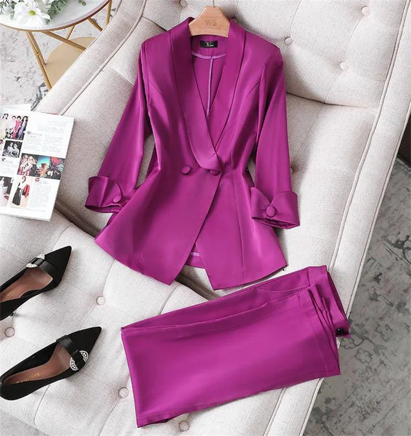 Satin Women Suits Pants Set Blazer+Trousers Formal Prom Dress 2 Pieces Wedding Tuxedo Custom Made Office Lady Guest Party Jacket