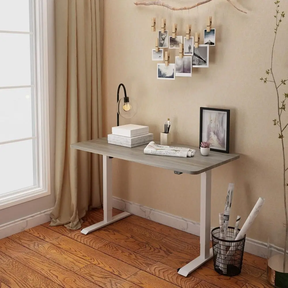 One-Piece Standing Desk with 1-Inch Thick Seamless Desktop, 55x28 Electric Height Adjustable Desk for Home Office, Multi-Monitor