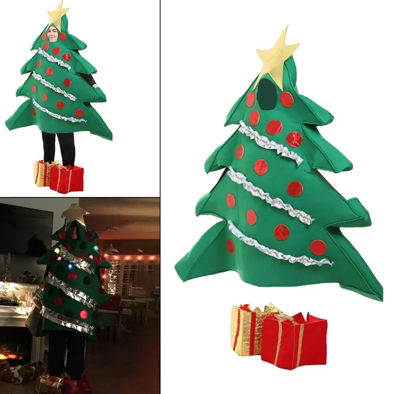 Adults Christmas Tree Cosplay Costume Gift Shoe Covers Funny Suit for Women Men Xmas Party Stage Performance Roleplay Outfits