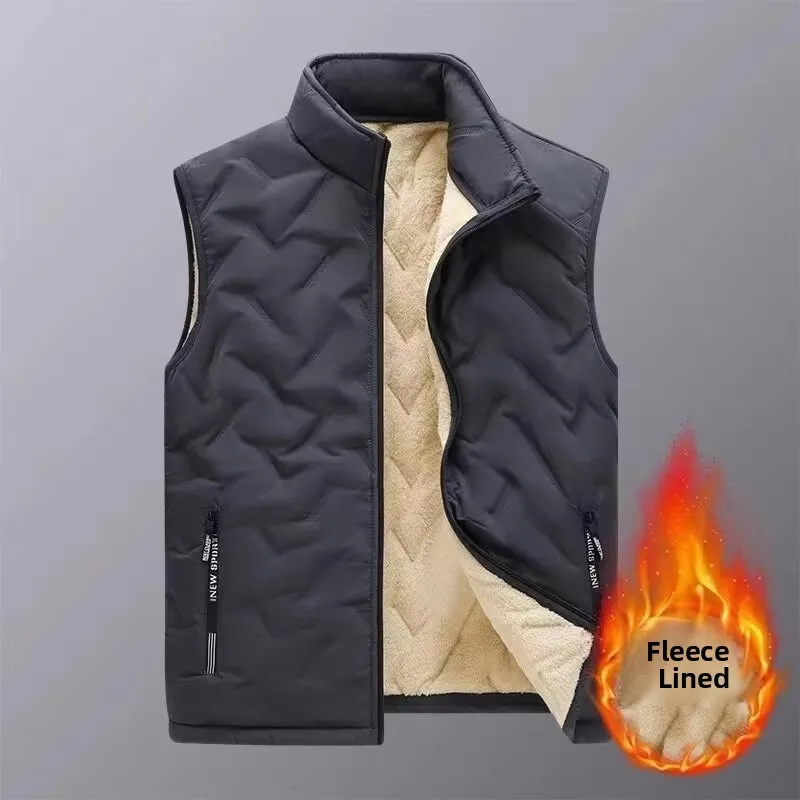 

Men's Fce Lined Vest Autumn Winter New Sle Warmth Spor Sle Zipper Closure No Sve Vest for Middle-Aged And ly