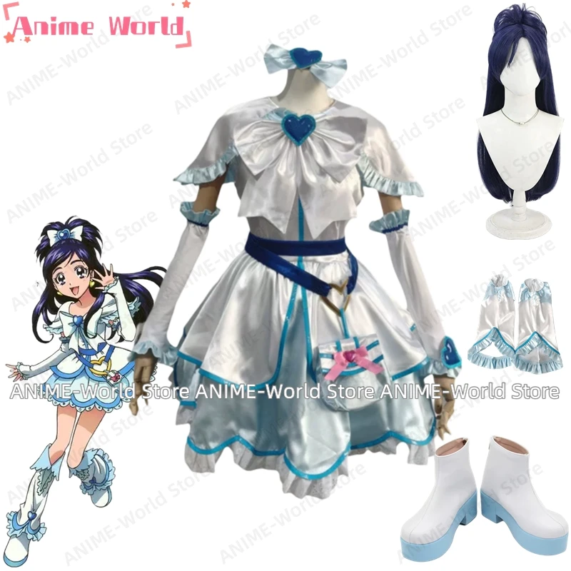 Image of 《Maßgeschneiderte Größe》Anime Precure Pretty Cure Cure White Honoka Yukishiro Cosplay Kostüm Halloween Weihnachten Partykleid Schuhe Perücke