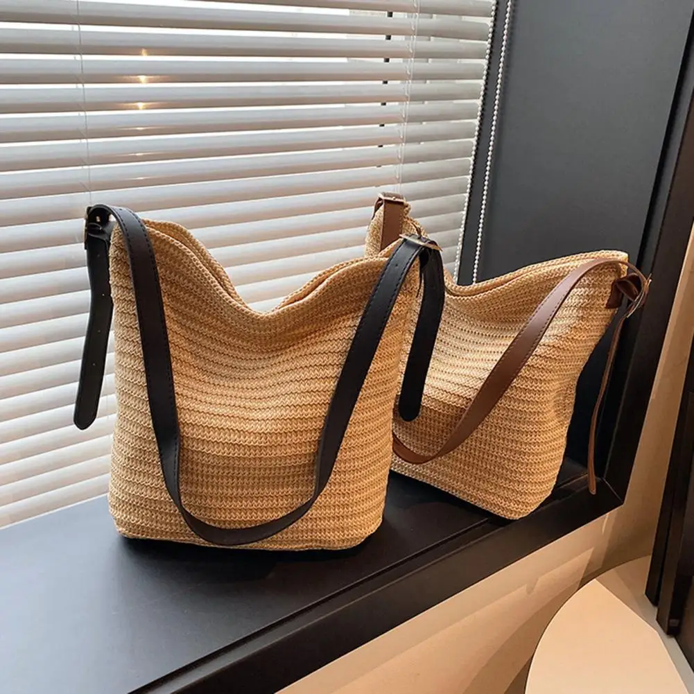 

Women Straw Tote Bag Large Crossbody Purse Shoulder Bag Beach Handbag with Adjustable Strap Shopping Vacations Shoulder Bag