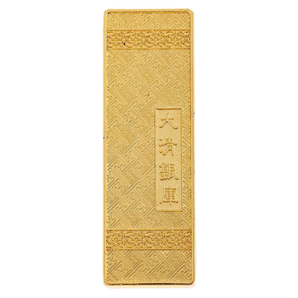 Gold Alloy Plated Bar Feng Shui Lucky Fake Bullion Art Craft Amulet for Family Friends Collection