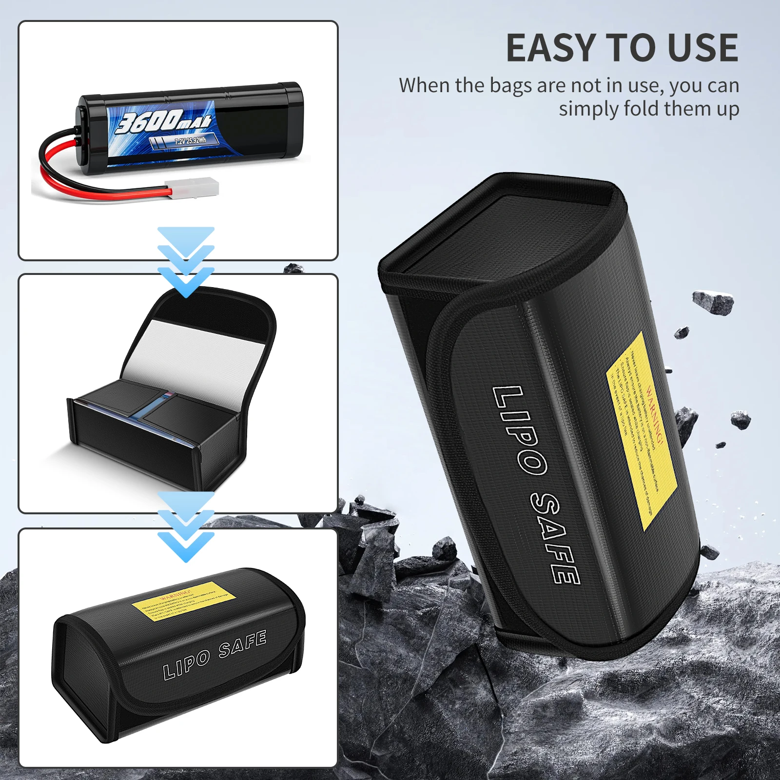 2Pcs Lipo Battery Bag Fireproof Lipo Guard Safe Box 185 x 75 x 65 mm Explosionproof Small Charging Case  for rc Storage, Lithium