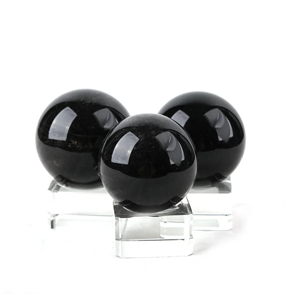 80mm Natural Black Obsidian Crystal Ball Healing Sphere Reiki Meditation + Stand