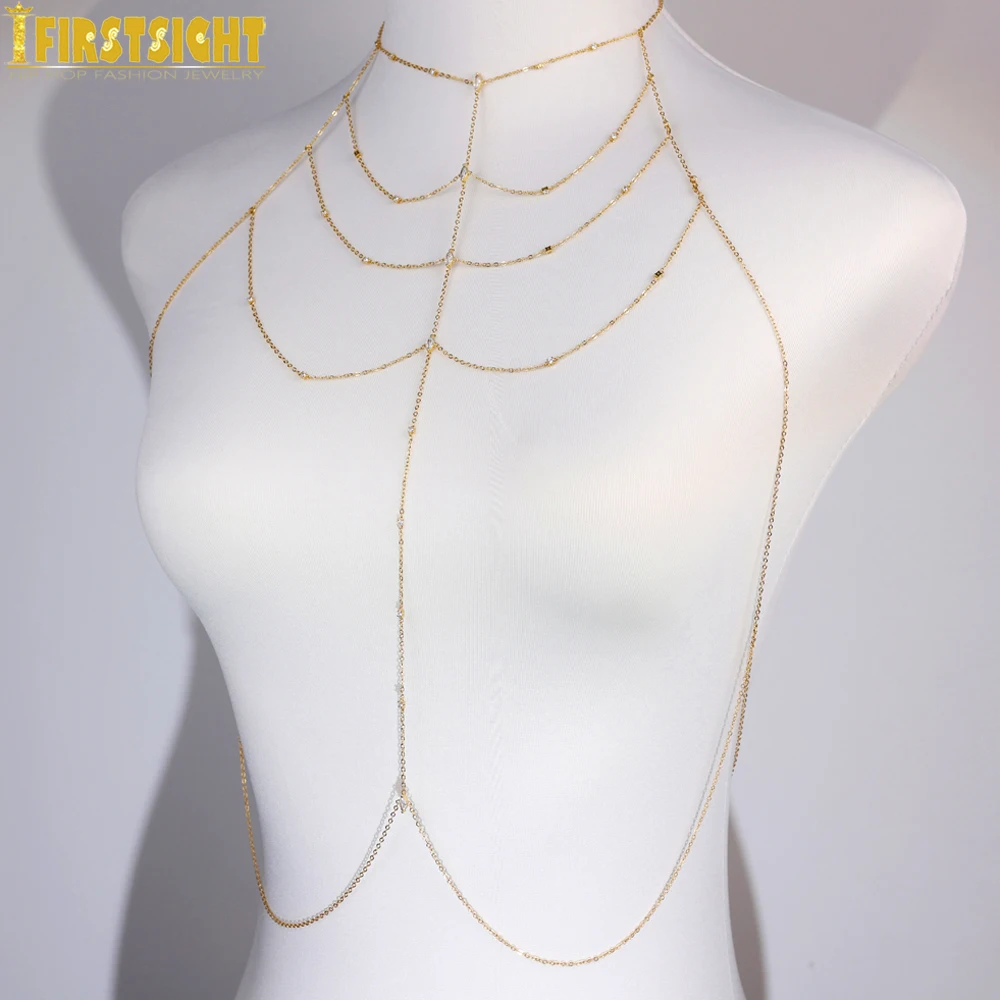

2025 New Gold Color Micro Pave 5A Cubic Zirconia CZ Station Chain Multi Layer Body Necklace Luxury Fashion Sexy Women Jewelry