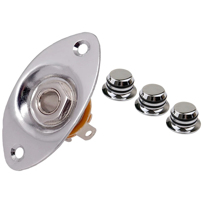 1X Oval Indented Jack Output Plate Jackplate And Socket & 3Pcs Guitar Metal Top Hat Tone Tuning Knobs For Fender Gibson