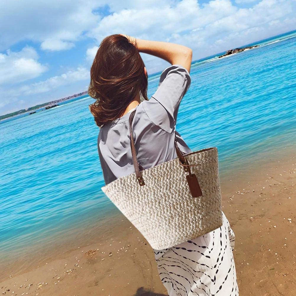 Women Beach Woven Shoulder Bag Holiday Vacation Tote Travel Female Shopping Bag