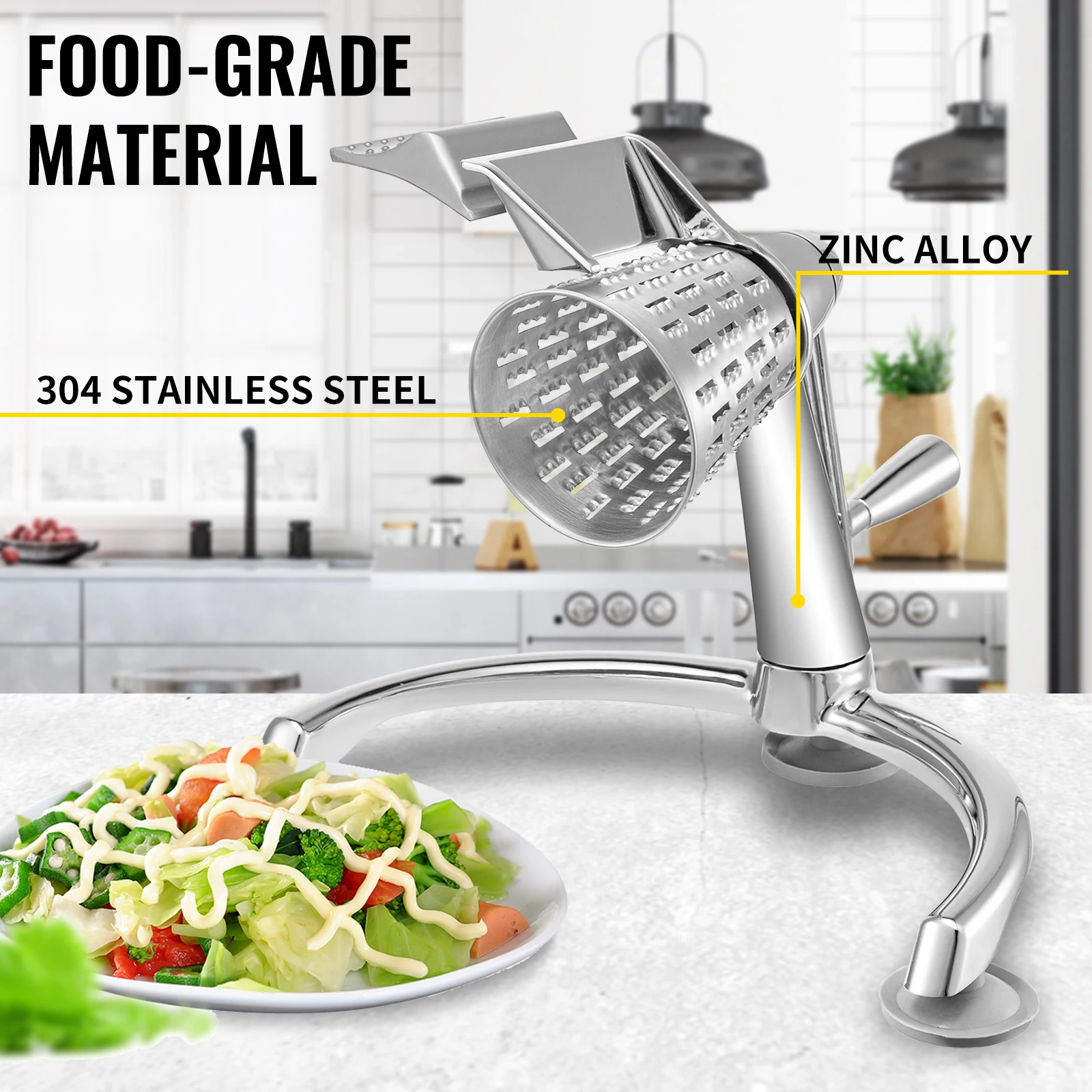 VEVOR Rotary Cheese Grater with U-Shaped Base 2.5L Bowl Round Multifunctional Mandoline Slicer Vegetable Potato Kitchen Gadgets