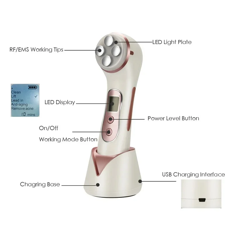 5in1 RF&EMS Mesotherapys Electroporations Face Beauty Machine Radio Frequencys LED Photon Skin Rejuvenations Tightening Brighten