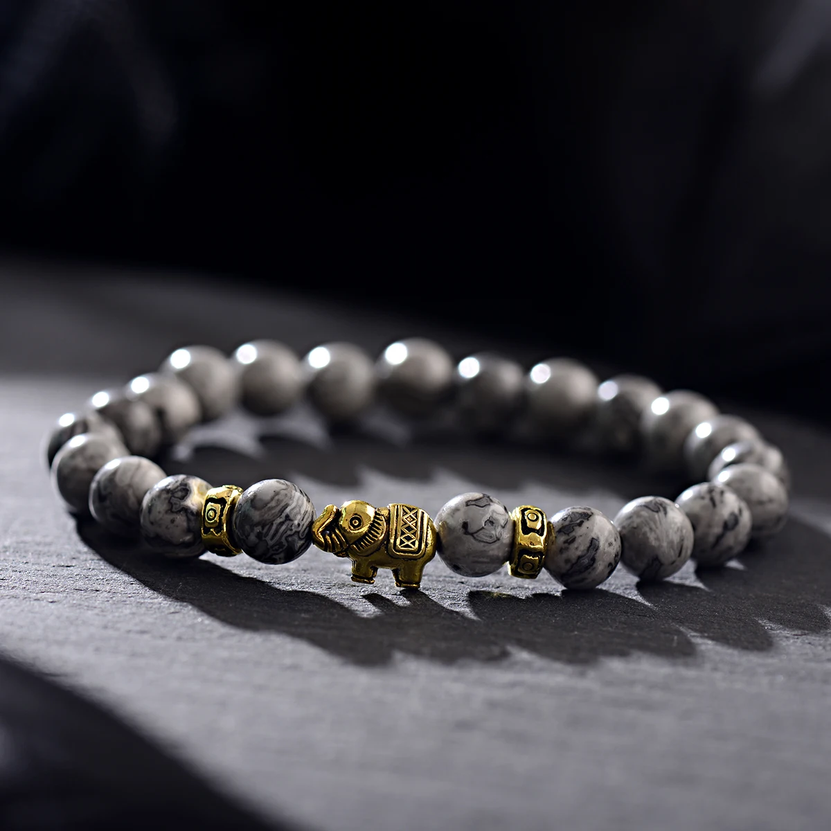 Charm Men Gold Color Elephant Beads Bracelet 8mm Natural Tiger Eye Stone Bracelets & Bangles Handmade Yoga Jewelry