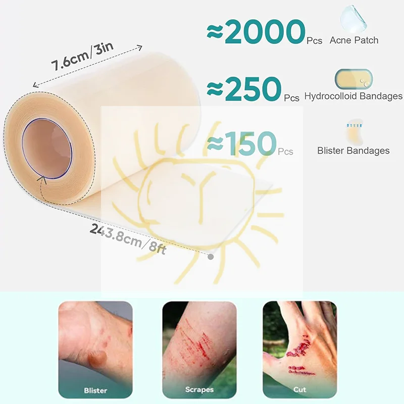 1 rollo de rollo hidrocoloide para el cuidado de heridas, vendajes hidrocoloides con autoadhesivo, vendajes para dolor de cama, altamente absorbentes