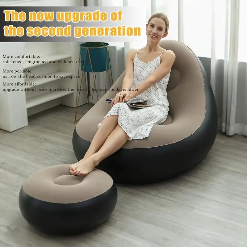 Inflatable sofa chairs and ottomans, foldable inflatable lazy sofa lounge chairs are convenient to carry（with an air pump）